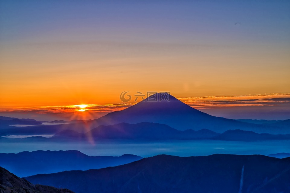 富士山,日出,上午阴霾