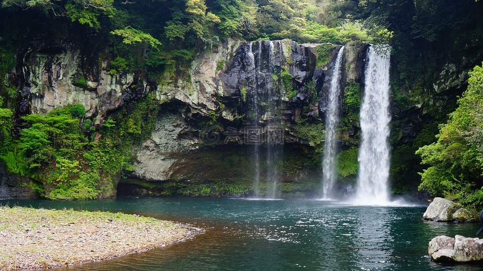 济州岛天地渊瀑布,天地渊瀑布济州,cheonjeyeon 瀑布