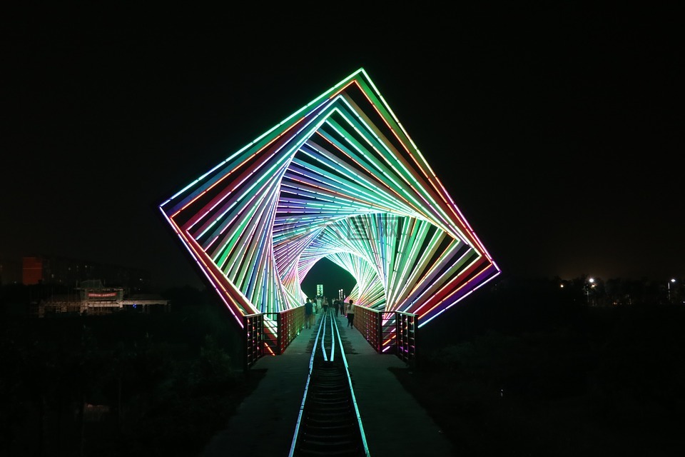 时光隧道,铁路,灯光