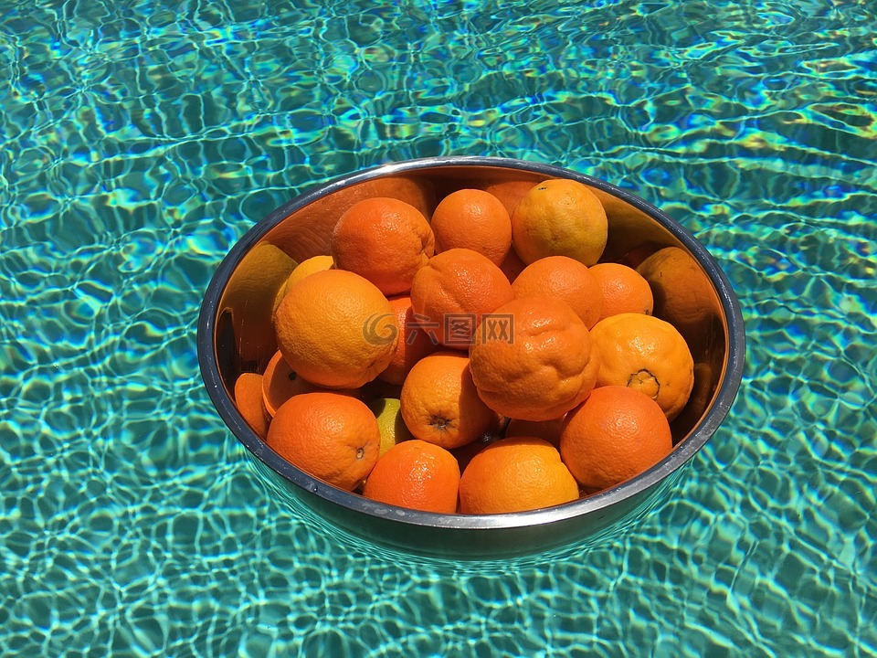 橙色,金属碗,游泳池