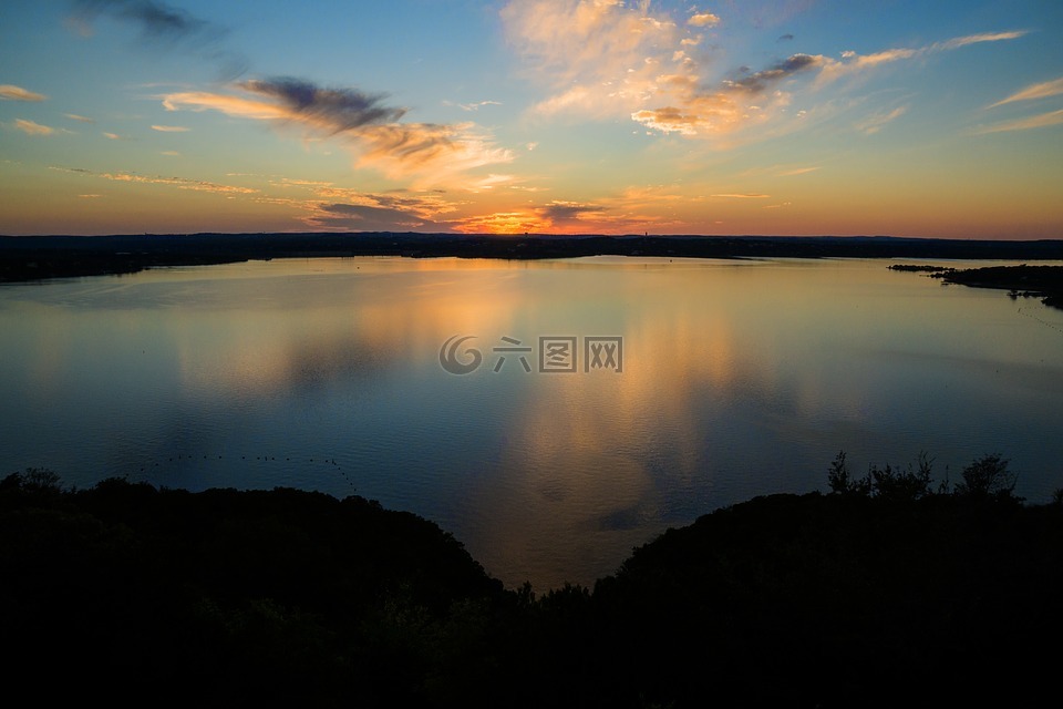 特拉维斯湖,austin 德州,日落