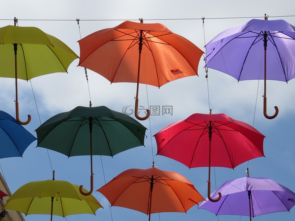 雨伞,天空,色彩缤纷