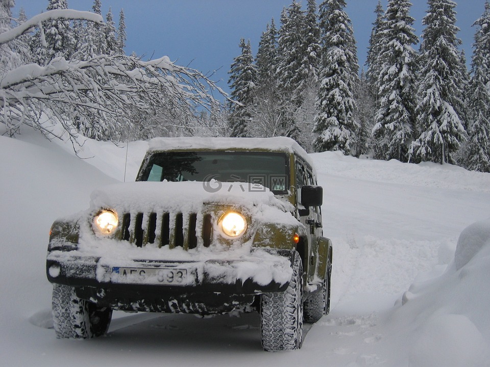 吉普车,冬天,雪