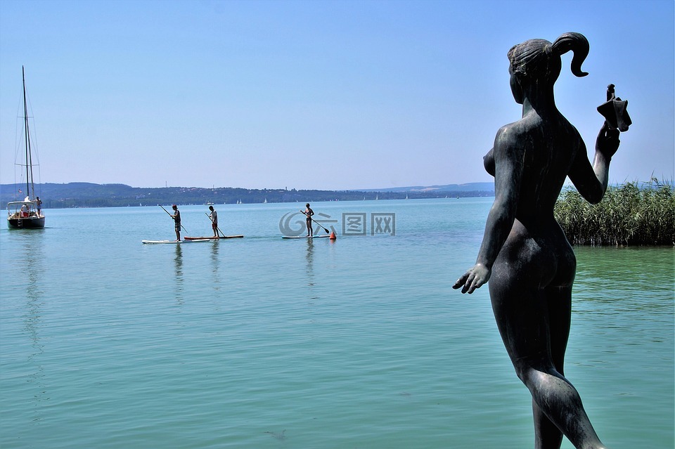 雕像,湖,站起来桨