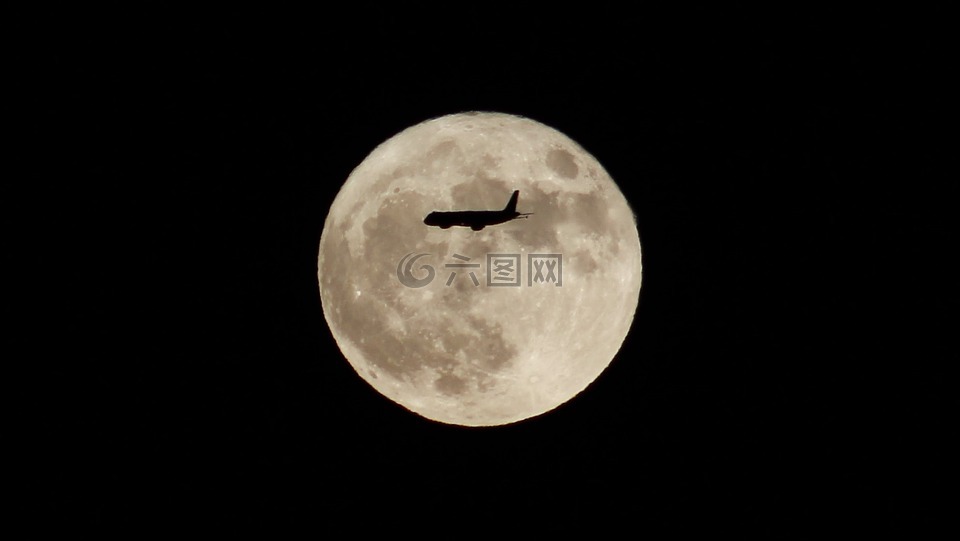 月亮,飞机,剪影