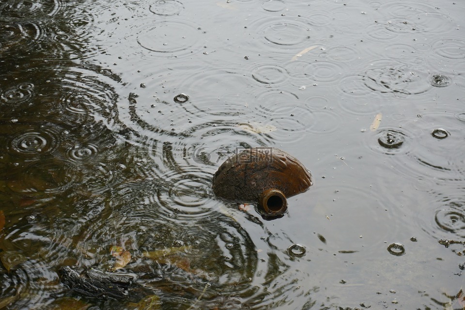 河面,雨滴,水壶