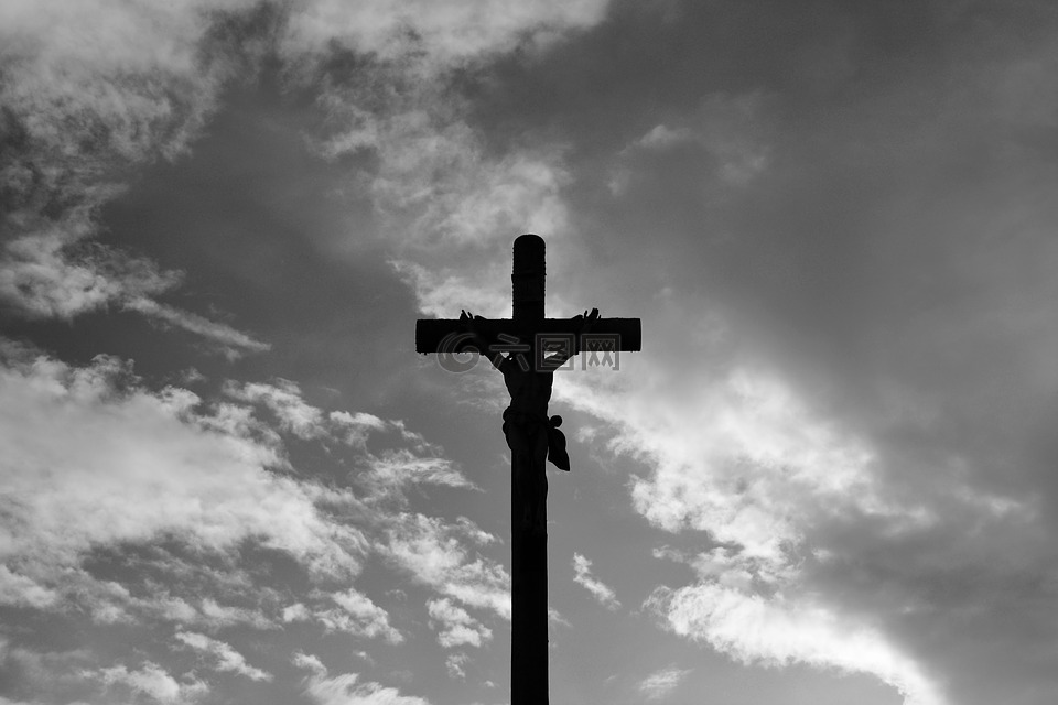 十字,耶稣基督,黑白照片