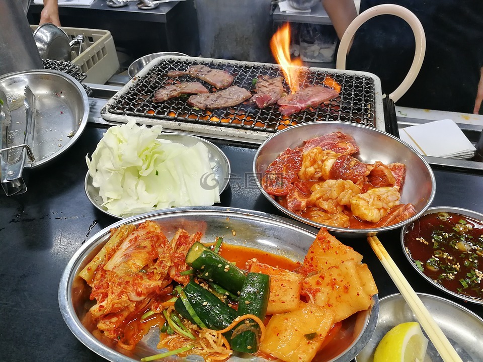 烧烤,韩国,肉