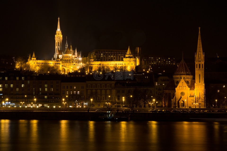 布达佩斯,城堡,夜间图像