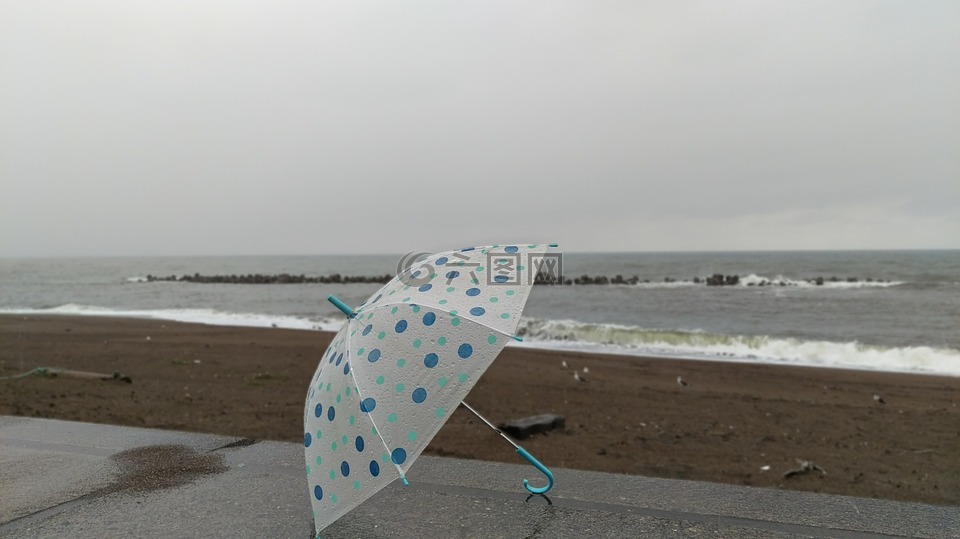 雨,伞,海滩