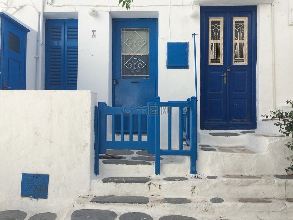 希腊,蓝色,房子