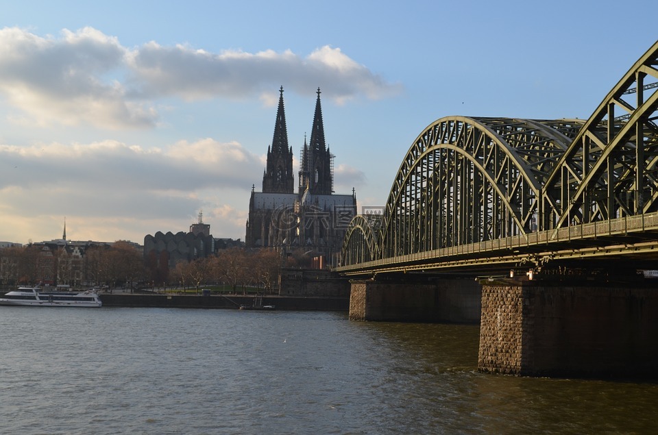 科隆全景,hohenzollern 桥,科隆大教堂