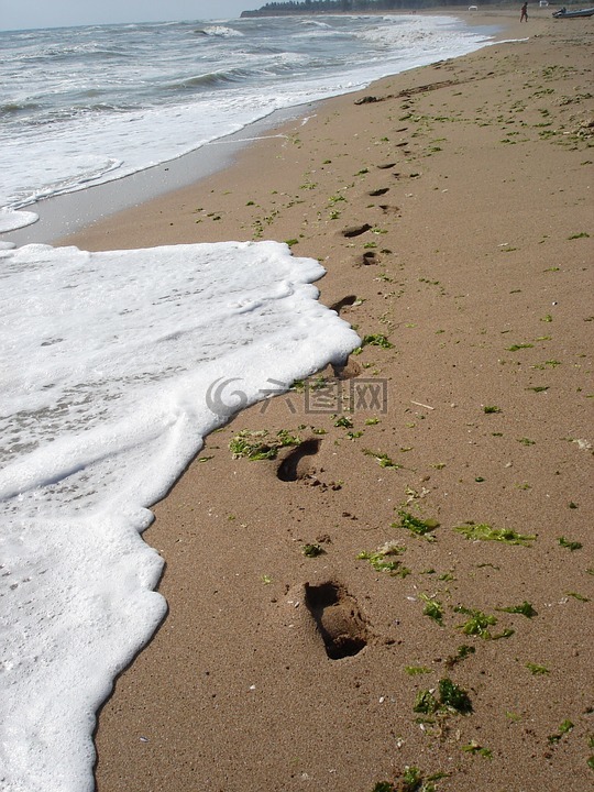 足迹,海滩,沙