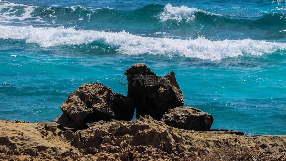 岩石形成,波,海