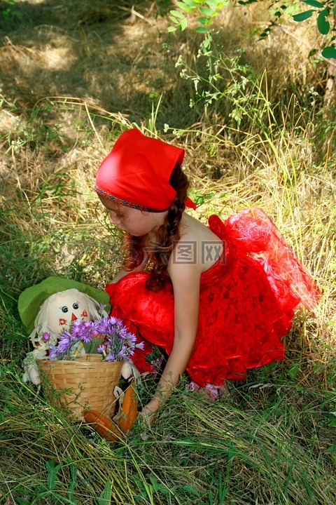 女孩,红色,小红帽