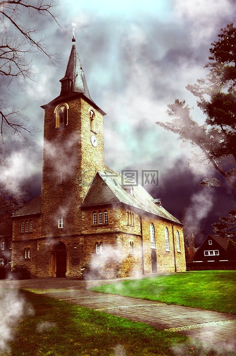 教区教堂,雾,米尔海姆