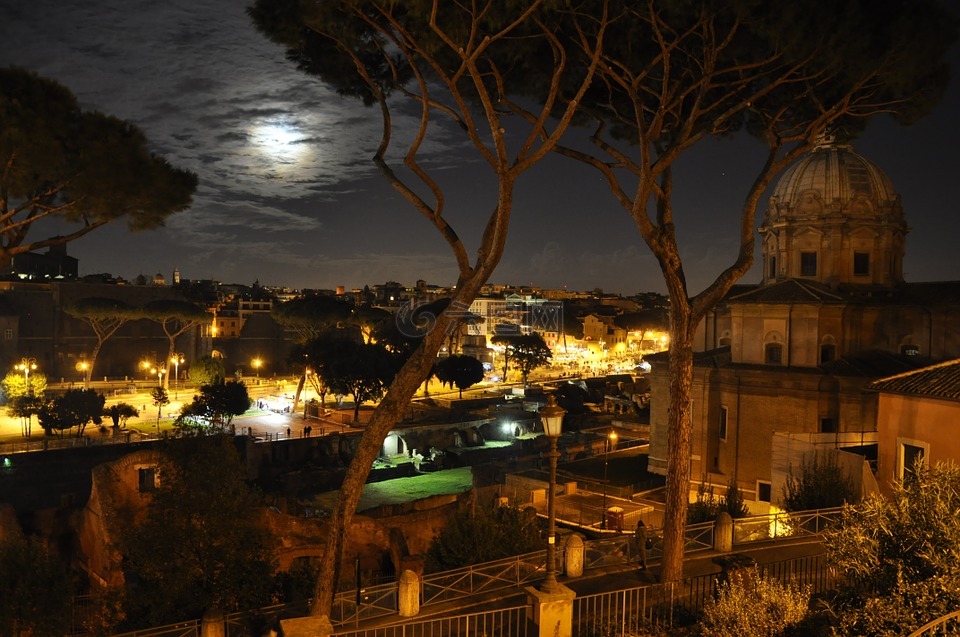 夜,罗马,月球
