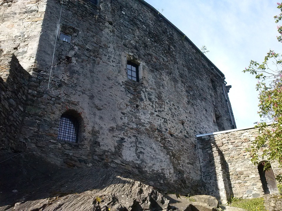 城堡,城堡的墙上,厚塔
