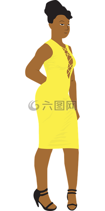 黑人妇女在一个黄色的衣服,性感的女人,svg文件