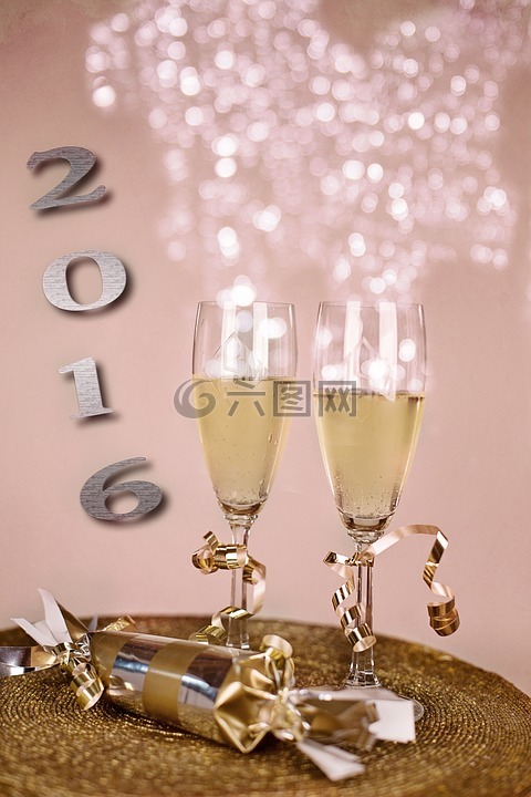 新的年,香槟,新年庆祝活动