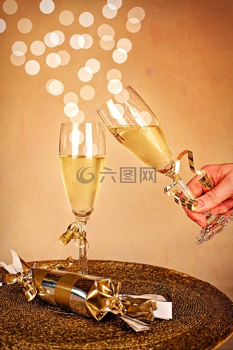 新的年,香槟,新年庆祝活动