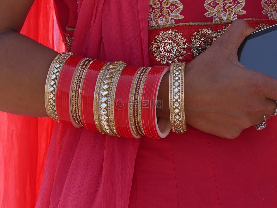手镯,印度,红色