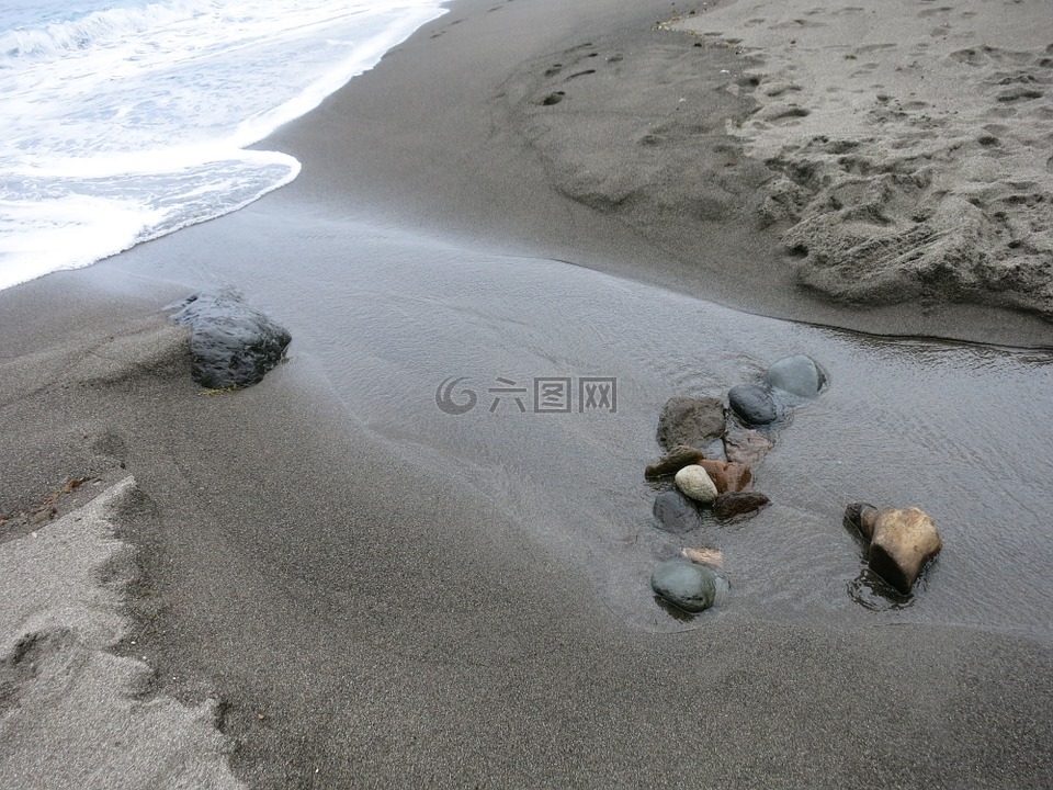 海滩,沙,卵石