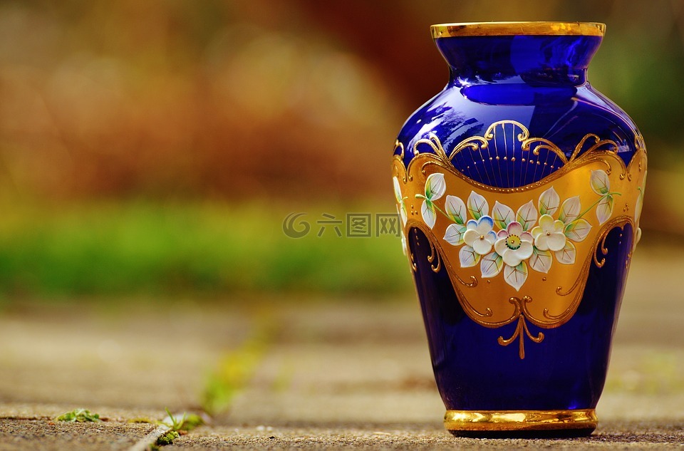 花瓶,蓝色,玻璃