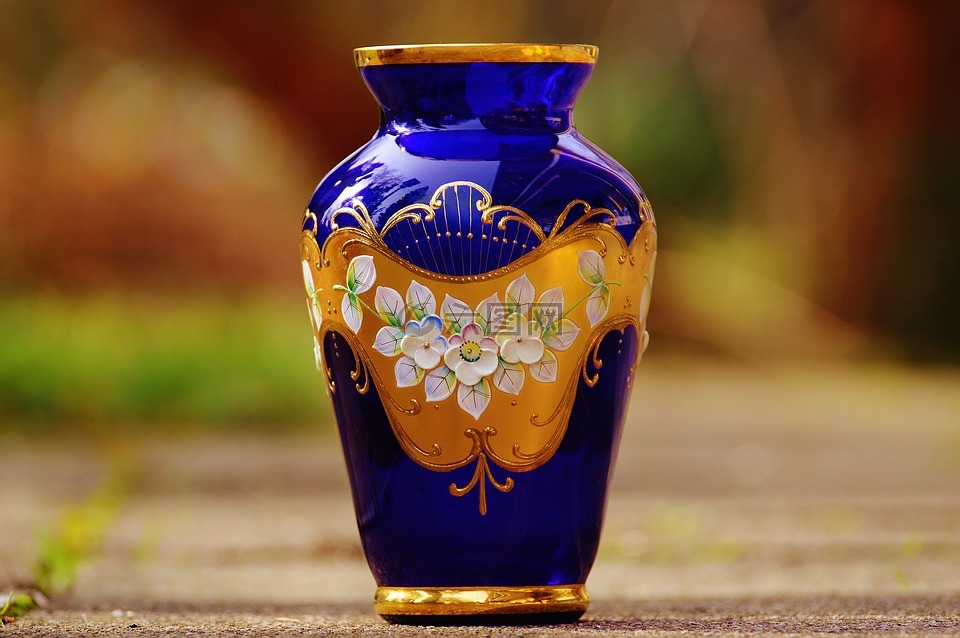 花瓶,蓝色,玻璃