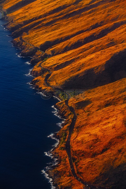 海岸,山,海洋