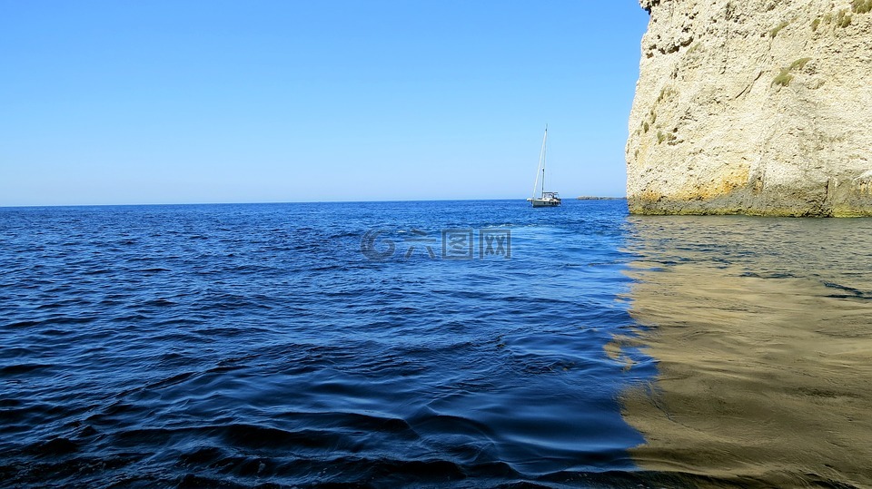 爱奥尼亚海,颜色为蓝色,地中海