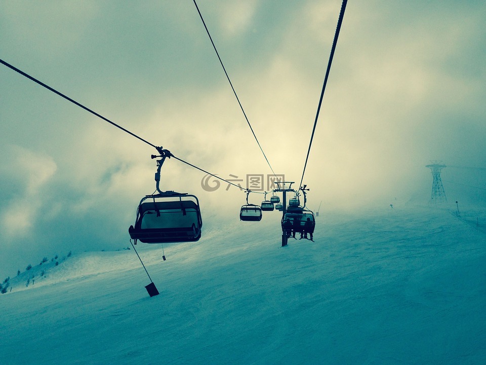 滑雪缆车,滑雪,电梯