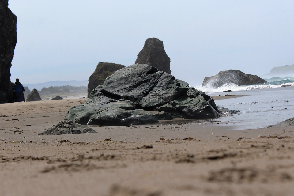 海滩,岩,沙