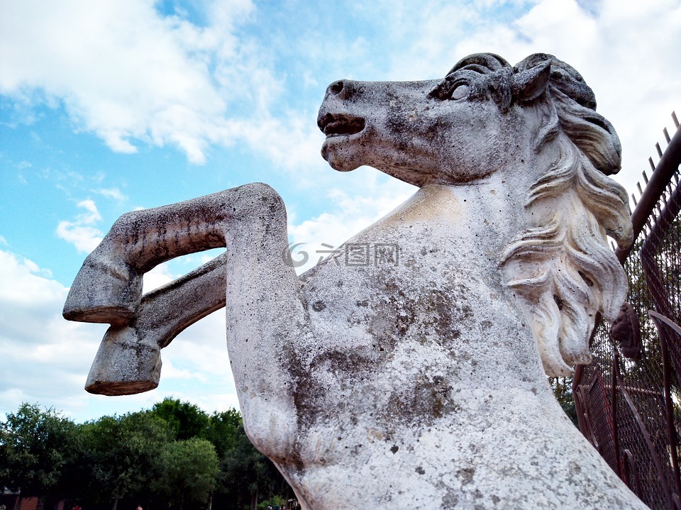 雕像,马,石