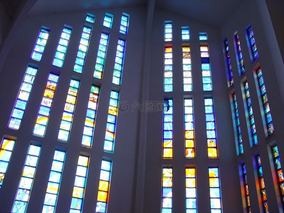 教堂,内部,染色玻璃窗口