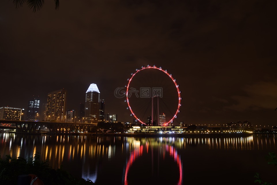 新加坡,夜,河