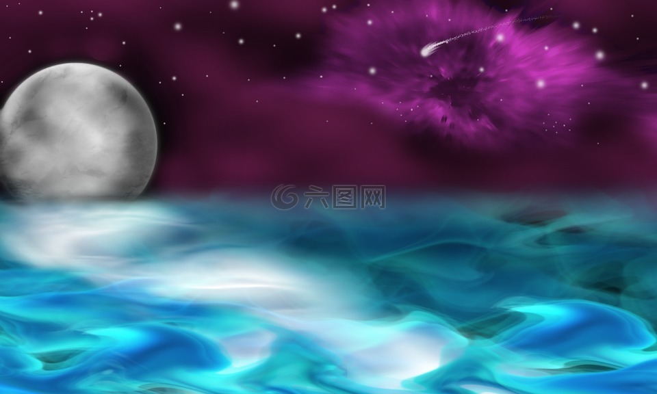 海洋,月亮,星星