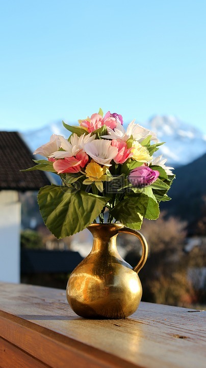 鲜花,山,花瓶