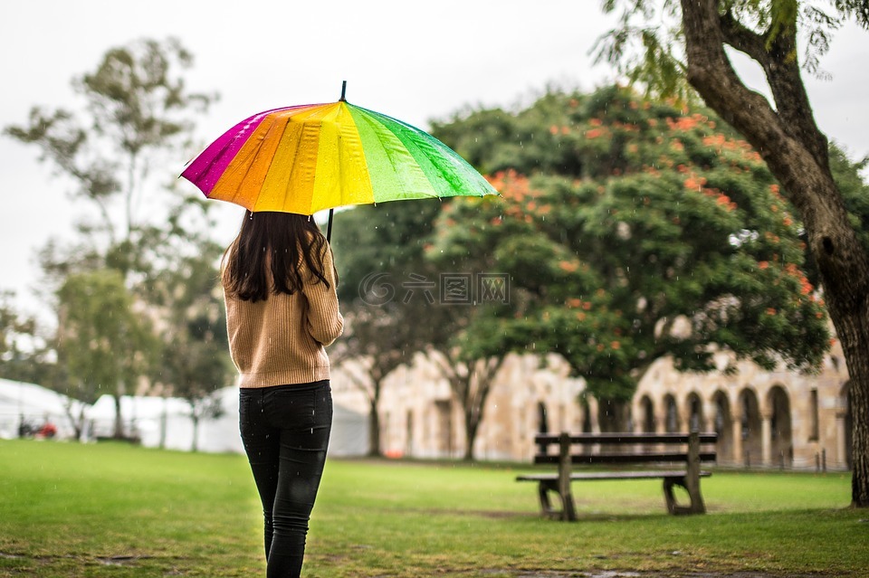 雨,伞,女孩