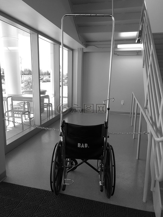 轮椅,医院,黑色和白色
