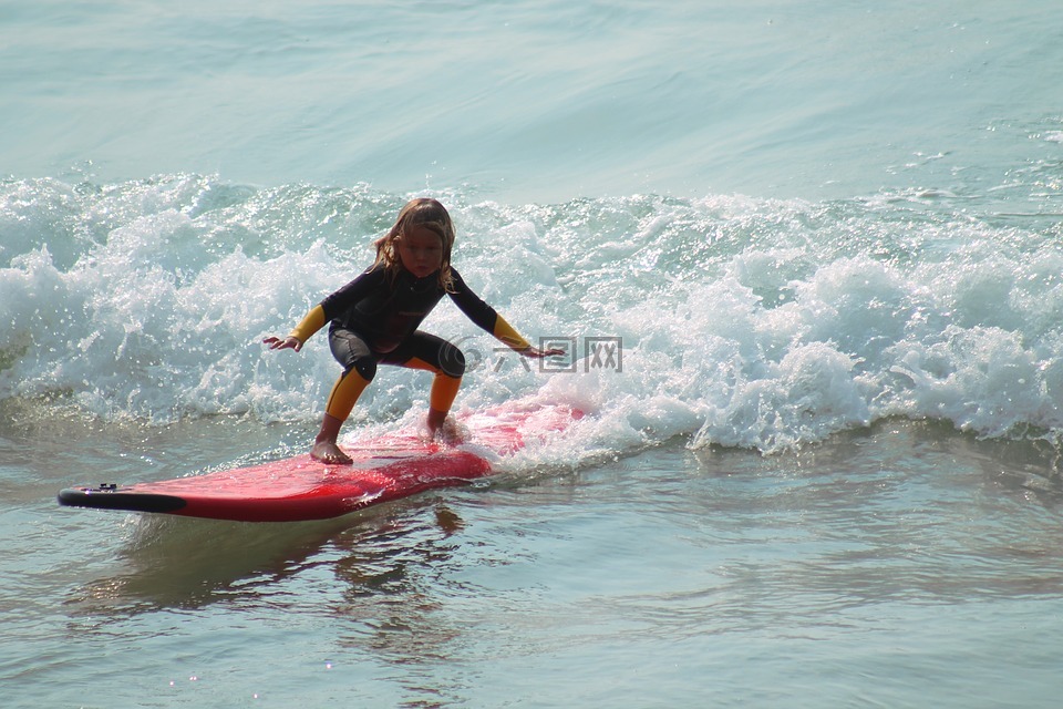 冲浪,儿童,mar