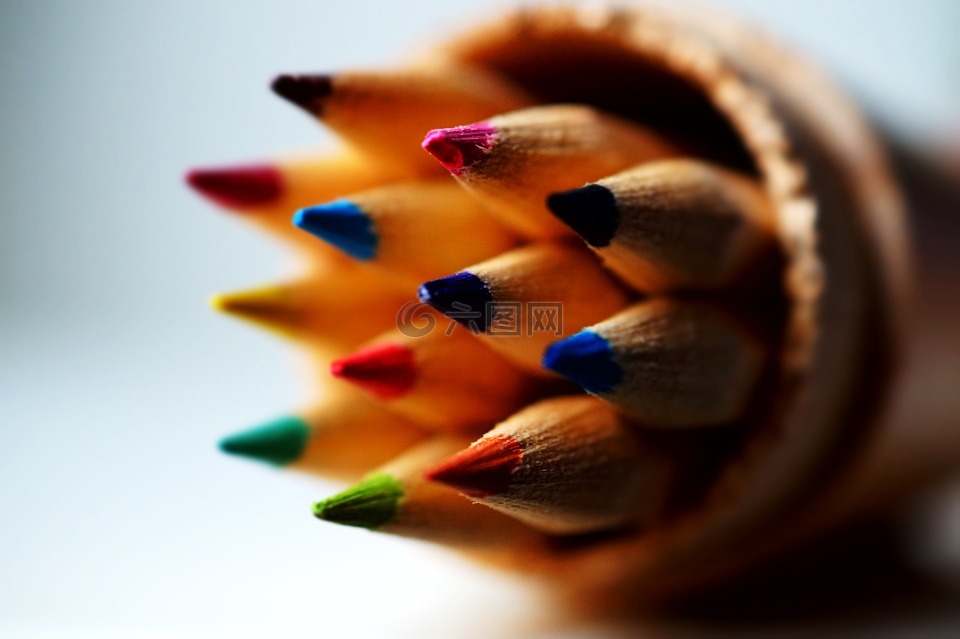 颜色,彩色铅笔,宏摄影