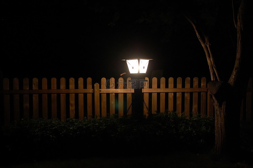 花园,在晚上,灯笼