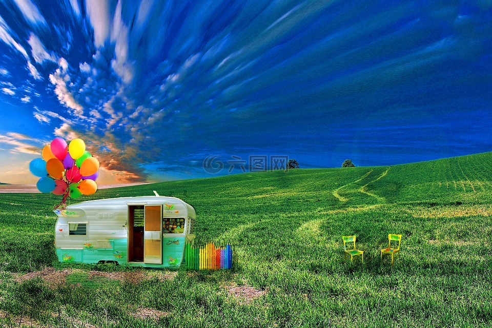 大篷车,草地,假期