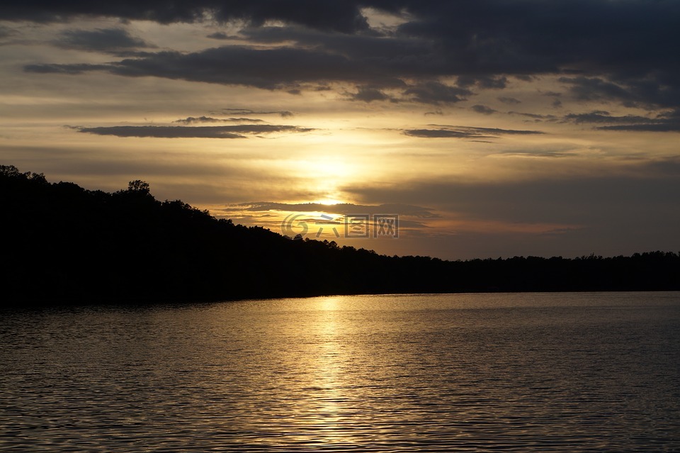 日落,弗吉尼亚州,湖
