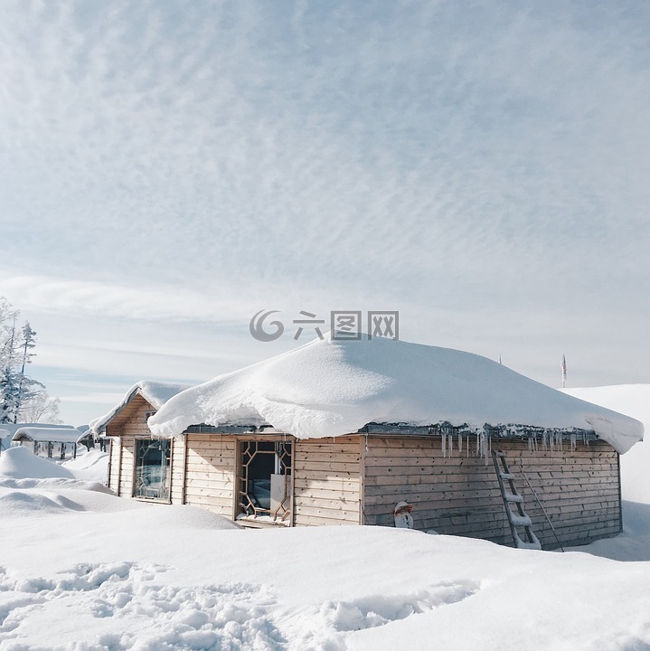 雪景,冬天,房子