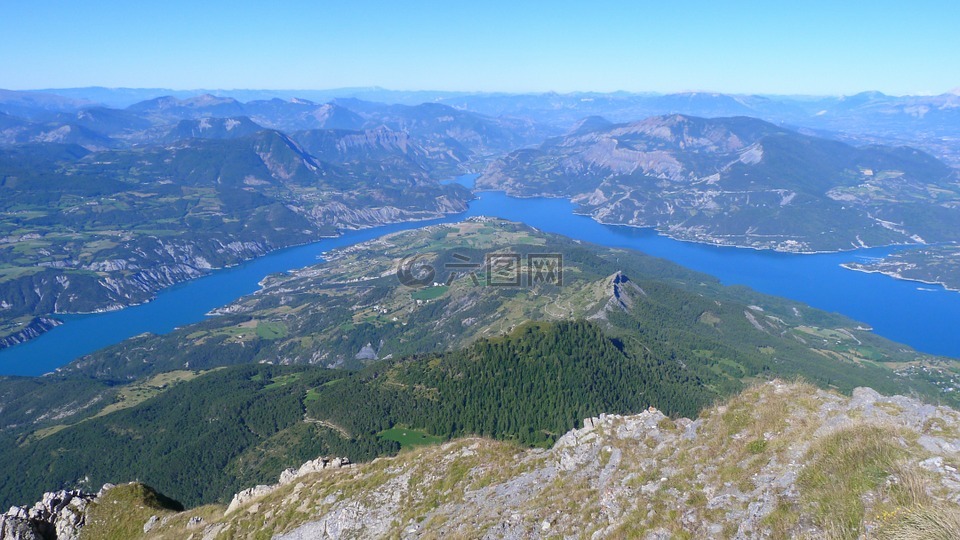 景观,湖的 serre ponçon,山