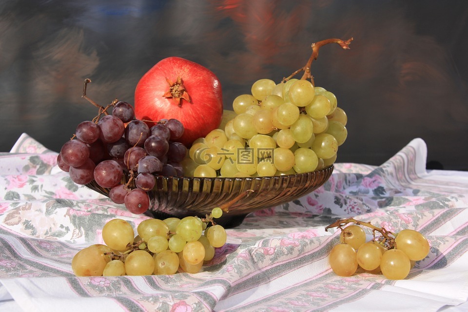 葡萄,水果碗,台布