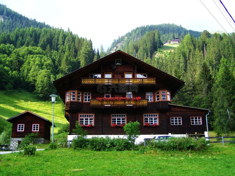 高山的房子,木屋,奥地利