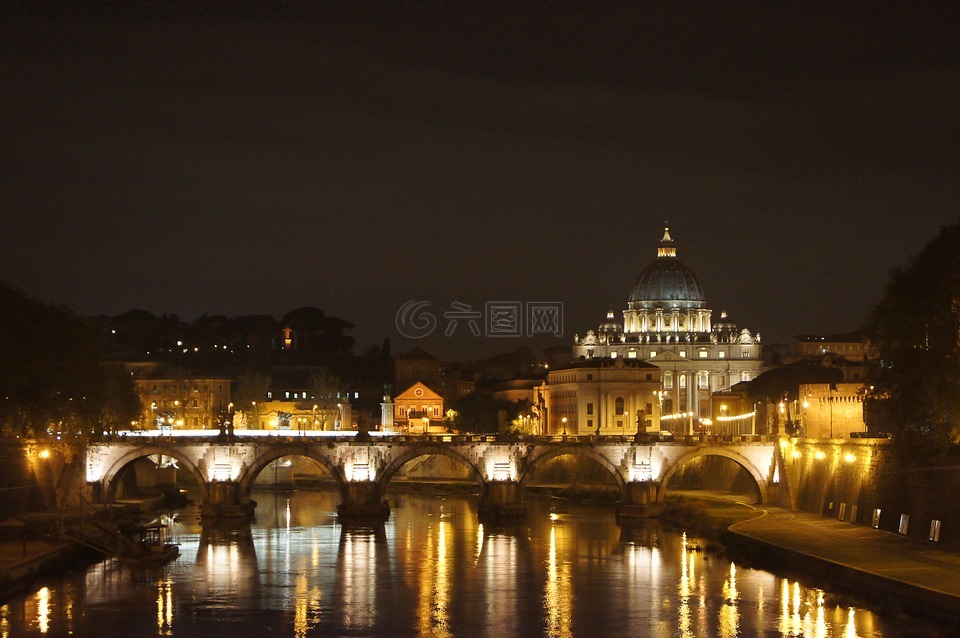 圣彼得大教堂,夜间摄影,罗马